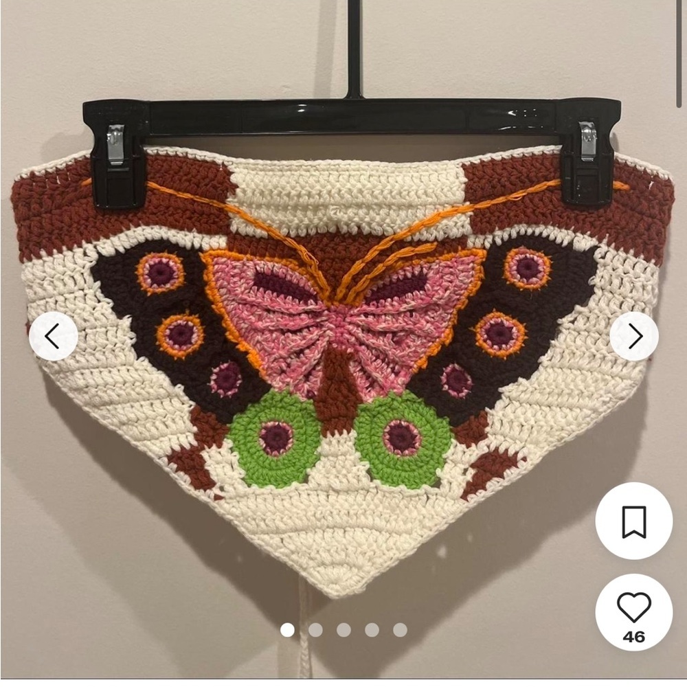 Urban Outfitters handmade crochet Women's White and Pink butterfly Crop-top